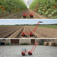 Hand-Push Picking Cart with Pail Holders Sturdy Vegetable Harvesting Cart Maneuverable Fruit Picking Trolley Low-Height for Orchards