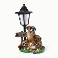 Dog Statue with Solar Lantern Decorative Lawn Ornament Rustic for Pathway, Porch