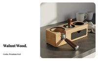 Wooden Espresso Pressing Station Compact Design Walnut-Toned Coffee Pressing Block Universal Fit Solid Wood Portafilter Stand for Home Baristas, Cafe