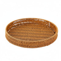 Imitation Rattan Design Round Woven Basket Handwoven Round Woven Bread Basket Straight-Sided Serving Tray adaptable for Interior Decorators, Restaurant Owners, Kitchen, Dining Table, Living Room, Pantry