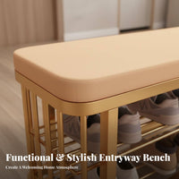 Light Luxury Aesthetic Upholstered Entryway Stool Padded Seat Upholstered Shoe Rack Bench Multi-Functional Storage Furniture Strong Load-Bearing for Homeowners, Apartment Dwellers, Fitting Room, Hallway, Bedroom, Reception Area
