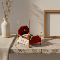 3 Pieces European Design 1:12 Scale Bed Set Ornate Gold Trim Mini Princess Bed Floral Textile Mini Sofa Set Realistic Details for Collectors, Model Room
