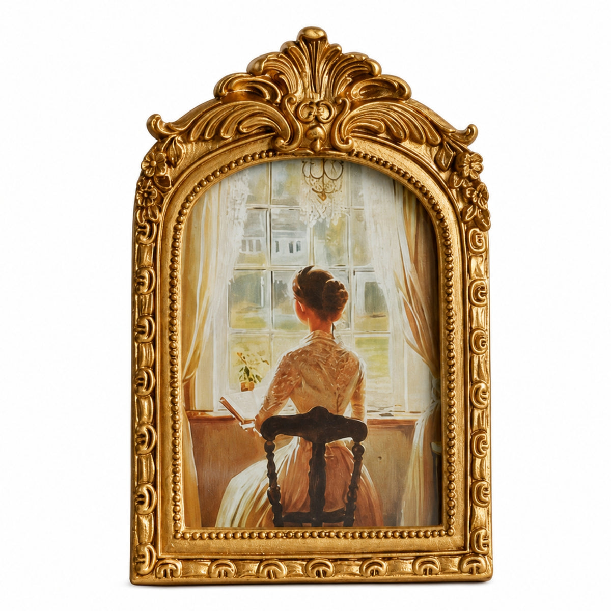 Arched Photo Frame Antique Gold Baroque Picture Frame Ornate Vintage-Inspired for Dresser, Bedside Table