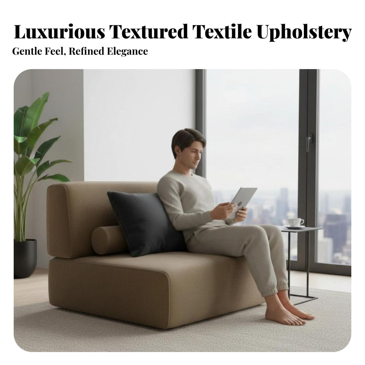 luxuriously soft fabric Upholstery Curved sectional Sofa unrestricted configuration Sectional Seating Designer Look Lounge Couch Deep Seat for Interior Designers, Design fans, Apartment Dwellers, Villa, Living Room, Bedroom