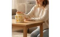 Decorative Ceramic Jar with Wooden Lid Airtight Lemon Print Canister Moisture-Proof Ceramic Jar with Lid Cute for Homeowners, Bakers, Kitchen Counter, Pantry, Coffee Bar
