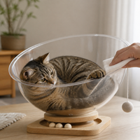 Space Capsule Cat Bed with Acrylic Dome, All-Season Pet House and Toy