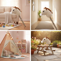 Stuffed Hobby Horse with Leopard-Print Shaft Soft Soft Horse Head Stick Toy Lightweight for Toddlers