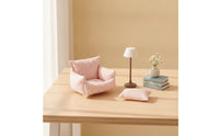 Dollhouse Sofa with Lamp Striped Dollhouse Sofa with Pillow Textile Miniature Couch for Tabletop Display
