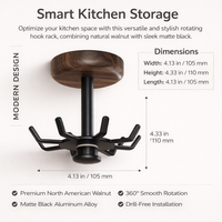 Cabinet Rotating Hook for Kitchen Utensils, Aluminium Alloy No-Drill Storage Cupboard Hanger, Easy Access for Students, Declutter Countertop Space