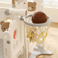 Young Child Slide and Swing Set Indoor Climber Playset with Basketball Hoop Bear-Themed Young Child Slide with Basketball Hoop for Young Children