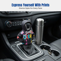 Creative Hoodie Car Gear Shift Knob Cover, Printed Polyester Dustproof Sleeve, Universal Car Interior Decoration