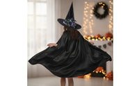 Light-up Witch Hat and Cape Pointed Witch Costume with Hat Black Accessory Set One Size Fits Most for Halloween