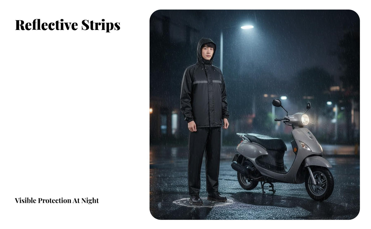 Reflective Hooded Rain Suit Heavy Duty Reflective Rain Gear Hooded Waterproof Suit for Delivery Riders, Motorcyclists