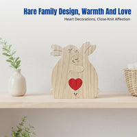 Wooden Hare Family Assembly Set, Hand-Carved Hardwood Figurines, Minimalist Home Decor, Easter Gift