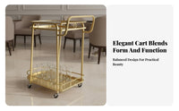 Convenient Push Handle Metal Serving Cart on Wheels Multifunctional Rolling Bar Cart Easy to Clean Multi-Tier Kitchen Trolley Anti-Rust for Restaurant Employees, Office Workers, Living Room, Pantry, Warehouse, Garage