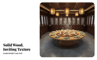 Round Wooden Dining Table Solid Wood Dining Table with Rotating Tray Annealed Glass Turntable Home Furniture for Homeowners, Event Hosts, Kitchen