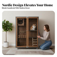 Wooden Cat Villa spacious Large Space Multi-Level Cat Villa Luxury Design Pet Furniture for Indoors, Living Room, Bedroom