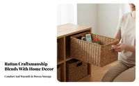 Woven Rectangular container adaptable Wicker container Handwoven for Bedroom, Kitchen