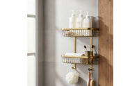 2-Tier Shelf with Hooks Vintage Wire Wall Basket Washroom Shelf with Hooks for Utility Room
