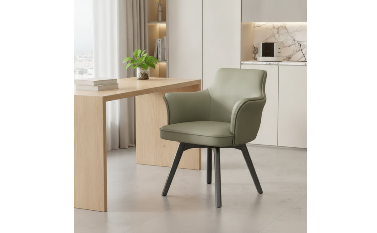 Eco Leather Upholstered Chair with Swivel Base Padded Swivel Chair with Armrests Comfy Armchair Ergonomic for Vanity