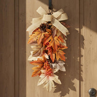 Fall Foliage Leaf Hanger Pinecone Detail Thanksgiving Door Decoration Rustic Style Burlap Leaf Hanging Sign for Home Entryway, Wall Display