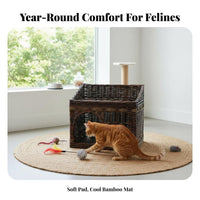 All-Season Use Wicker Cat House Handwoven Enclosed Cat Bed Includes Cushion and Mat Rattan Pet Kennel Breathable for Cats, Kittens, Small Pets, Indoors, Indoor, Living Room, Bedroom