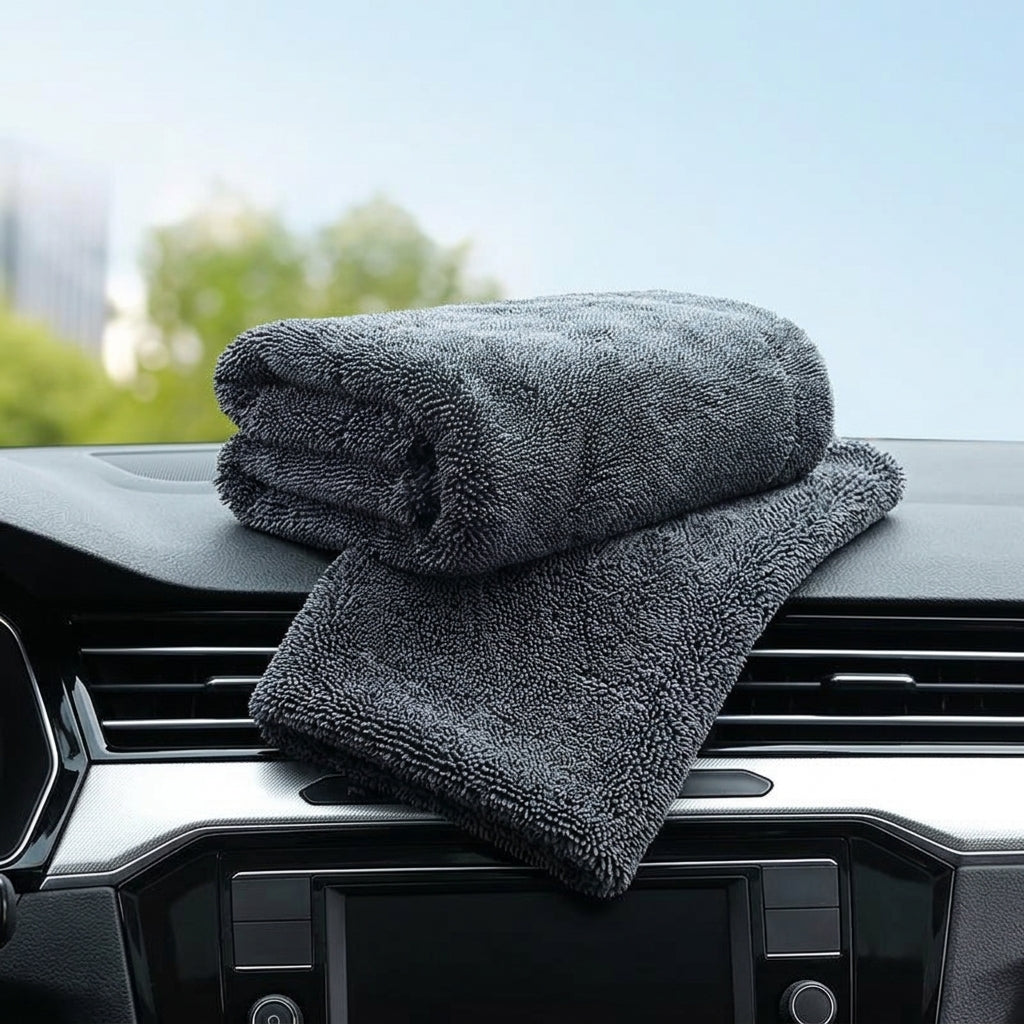60x90cm Car Drying Towel with Microfiber Cloths, Highly Absorbent Drying Towel for Detailing, 32-Ply Twisted Yarn Cloth, Dark Gray