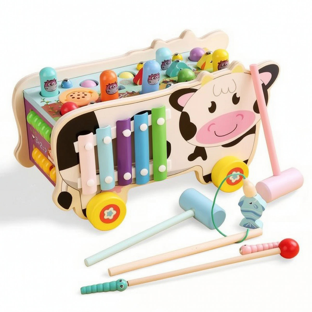 Early-Learning Pounding Bench with Hammer Rainbow Shape Sorter with Pegs Colorful Wooden Shape Sorter Easy-to-Hold for Toddlers, Kids, Daycare