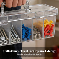 Secure Latch Transparent Screw Organizer Multi-Grid Storage Box Portable Compartment Tool Box for DIY Enthusiasts, Hobbyists, Technicians, Workshop, Garage