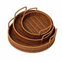 3 Pieces Imitation Rattan Trays Versatile Woven Trays with Handles Rustic Woven Tray for Tea Table