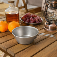 Titanium camping bowl 300ml, outdoor cooking bowl with handle, ultra-light & corrosion-resistant for hiking, includes drawstring bag