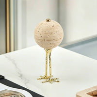 Travertine Sphere Sculpture Polished Abstract Tabletop Sculpture Unique Tabletop Decorative Ball for Home Decorators, Display Shelf, Buffet Cabinet