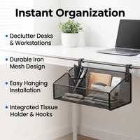 Under Desk Storage Basket, Detachable Metal Wire Hanging Storage for Students & Home Office, Desk Organisation Solutions, Matte Finish Small Size