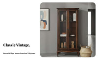 timeless Country design Tall Single-Door Hutch Glass Doors book cabinet Multifunctional Display Cabinet Multi-Purpose for Book Lovers, timeless Decor fans, Office Workers, Living Room, Study, Bedroom