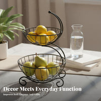 2-Tier Fruit Basket Nordic Design 2 Tier Fruit Basket Stable Base Tiered Vegetable Rack for Living Room, Kitchen Counter, Dining Table