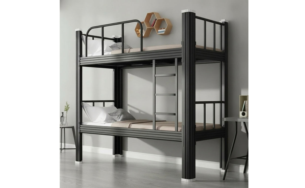 Bunk Bed Frame with Ladder Matte Black Metal Bunk Bed Space-Saving Furniture for Students, Kids, Dormitory, Shared Bedroom, Hostel