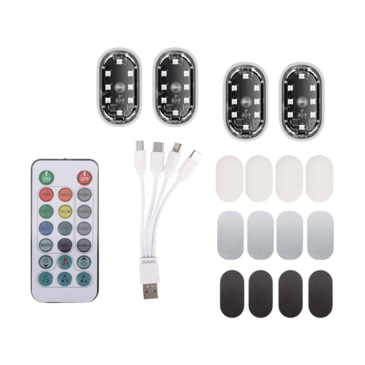 4 Pieces Adhesive Car Ambient Light with Controller Wireless Car Interior LED Lights Rechargeable Interior Ambient Lighting Kit Dynamic Modes for Footwells