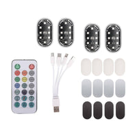 4 Pieces Adhesive Car Ambient Light with Controller Wireless Car Interior LED Lights Rechargeable Interior Ambient Lighting Kit Dynamic Modes for Footwells