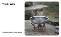 2 Pieces Compact Design Camping Pot and Pan Set Long-Lasting Portable Stainless Steel Mess Kit Easy to Clean for Campers, Hikers, Hiking