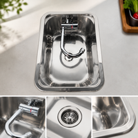 RV Camper Sink with Lid Cutting Board 304 Stainless Steel Brushed Foldable Hot/Cold Faucet