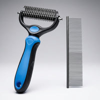 Cat Brush and Dog Brush for Long Hair, Stainless Steel Detangling Comb for Knots and Mats, Self Cleaning Steel Pet Tool for Small Dogs, 2 Piece