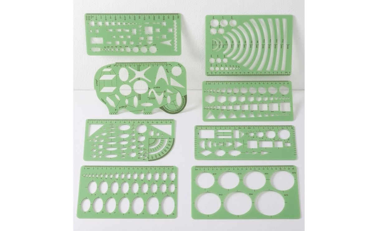 8 Pieces Accurate Geometric Drawing Templates Accurate Measuring Templates Metric Geometry Template Green for Students, Architects, Designers, School, Office, Desk