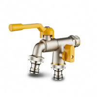 Outdoor Wall-Mounted Faucet with Double Outlet Thickened Metal Double Outlet Faucet Threaded for Balcony
