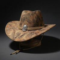 Cowboy Hat with Chin Cord Wide Brim Western Hat with Cranium Ornament Adjustable for Men, Women, Festivals, Outdoor Travel, Riding