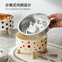Elevated Cat Bowl with Wood Stand and Stainless Steel Anti-Tip Pet Bowl