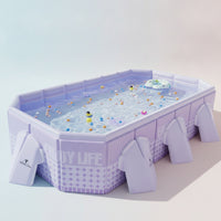 Rigid Foldable Pool with Toys Portable Rectangular Pool with Pump No-Inflation for Family, Kids, Backyard, Garden, Patio