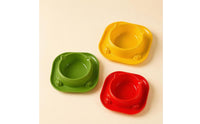 Glossy Feline-Face Bowl Rounded Corners Square Feline Bowl Paw Details Pet Dish