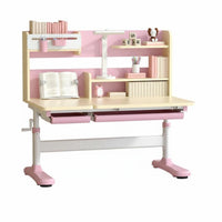 Adjustable Child's Study Table Set Ergonomic Student Study Station Writing Desk with Hutch Height Adjustable Children's Furniture Sturdy Steel Frame with Engineered Wood Suitable for Gift Giving Home Decoration Learning
