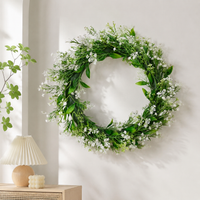 Artificial Spring Door Wreath, 42cm Baby's Breath Wreath, Wall Hanging for Front Door, 280g Synthetic Floral Decor