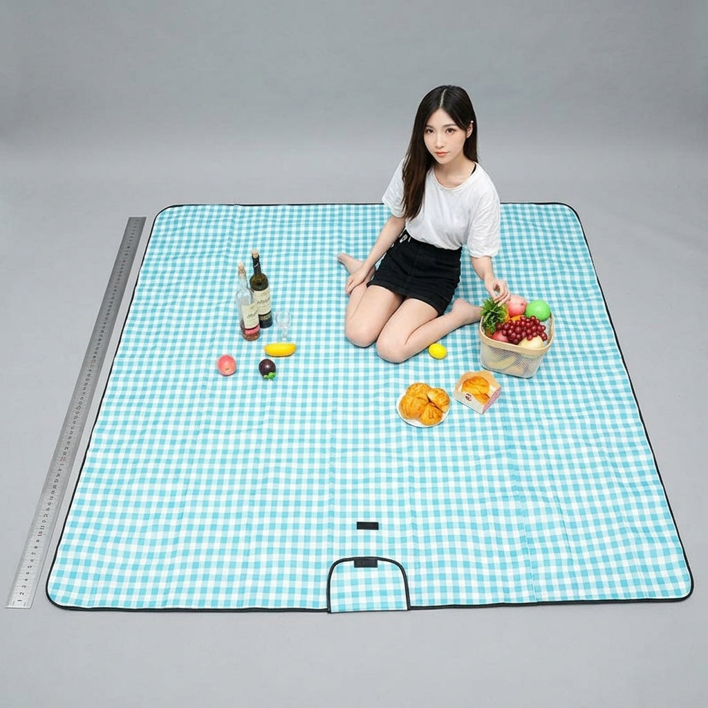 Picnic Blanket with Waterproof Backing for Outdoors, Oxford Cloth Camping Mat and Beach Blanket, Yellow Gingham Garden Mat, Camping Blanket